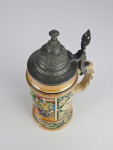Старинная керамическая пивная кружка с крышкой "Охотничий сюжет" объём 0,5 литра, Германия