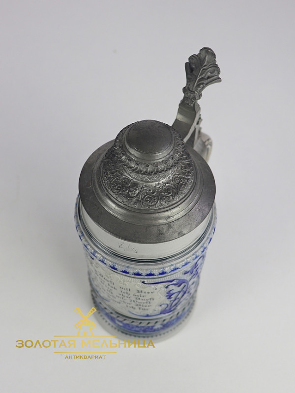 Старинная керамическая пивная кружка с крышкой "Иудейский орнамент, Иудаика" объём 1 литр, Германия